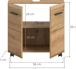 welltime Waschbeckenunterschrank »FLORENZ,Breite 60cm, inkl. Siphonausschnitt, mit Türen oder Schüben« TOPSELLER!,hochwertige MDF Front, Griff schwarz, Badschrank, Bad