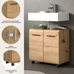 welltime Waschbeckenunterschrank »FLORENZ,Breite 60cm, inkl. Siphonausschnitt, mit Türen oder Schüben« TOPSELLER!,hochwertige MDF Front, Griff schwarz, Badschrank, Bad