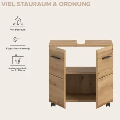 welltime Waschbeckenunterschrank »FLORENZ,Breite 60cm, inkl. Siphonausschnitt, mit Türen oder Schüben« TOPSELLER!,hochwertige MDF Front, Griff schwarz, Badschrank, Bad