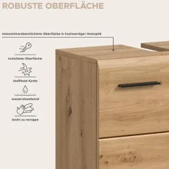 welltime Waschbeckenunterschrank »FLORENZ,Breite 60cm, inkl. Siphonausschnitt, mit Türen oder Schüben« TOPSELLER!,hochwertige MDF Front, Griff schwarz, Badschrank, Bad