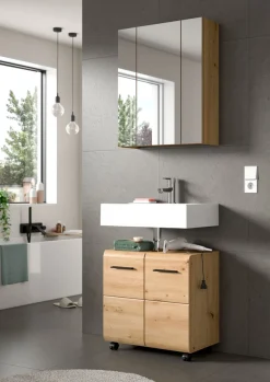 welltime Waschbeckenunterschrank »FLORENZ,Breite 60cm, inkl. Siphonausschnitt, mit Türen oder Schüben« TOPSELLER!,hochwertige MDF Front, Griff schwarz, Badschrank, Bad