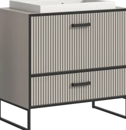 welltime Waschbeckenunterschrank »Locri, Höhe 84 cm, Rillenoptik, Metallkufen« 2 Stk. tlg. Aufsatzwaschbecken, modernes Design, Unterschrank, Badschrank, Bad