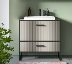 welltime Waschbeckenunterschrank »Locri, Höhe 84 cm, Rillenoptik, Metallkufen« 2 Stk. tlg. Aufsatzwaschbecken, modernes Design, Unterschrank, Badschrank, Bad