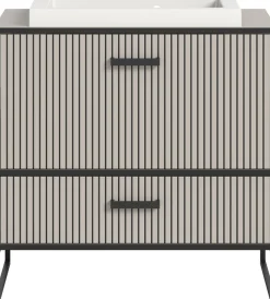 welltime Waschbeckenunterschrank »Locri, Höhe 84 cm, Rillenoptik, Metallkufen« 2 Stk. tlg. Aufsatzwaschbecken, modernes Design, Unterschrank, Badschrank, Bad