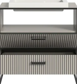 welltime Waschbeckenunterschrank »Locri, Höhe 84 cm, Rillenoptik, Metallkufen« 2 Stk. tlg. Aufsatzwaschbecken, modernes Design, Unterschrank, Badschrank, Bad