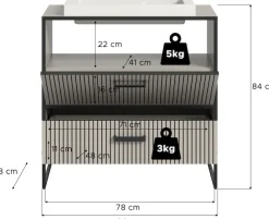welltime Waschbeckenunterschrank »Locri, Höhe 84 cm, Rillenoptik, Metallkufen« 2 Stk. tlg. Aufsatzwaschbecken, modernes Design, Unterschrank, Badschrank, Bad