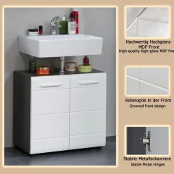 welltime Waschbeckenunterschrank »Sovana« Waschbeckenunterschrank mit 2 Türen - (B/T/H) 60/31/57 cm