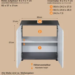 welltime Waschbeckenunterschrank »Sovana« Waschbeckenunterschrank mit 2 Türen - (B/T/H) 60/31/57 cm