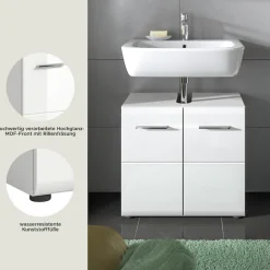 welltime Waschbeckenunterschrank »FLORENZ,Breite 60cm, inkl. Siphonausschnitt, mit Türen oder Schüben« TOPSELLER!, 1 Stk. tlg. hochwertige MDF Front, Griff chromglänzend, Badschrank, Bad