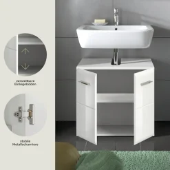 welltime Waschbeckenunterschrank »FLORENZ,Breite 60cm, inkl. Siphonausschnitt, mit Türen oder Schüben« TOPSELLER!, 1 Stk. tlg. hochwertige MDF Front, Griff chromglänzend, Badschrank, Bad