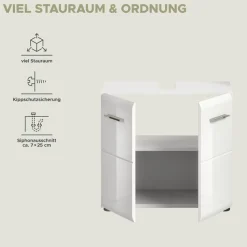 welltime Waschbeckenunterschrank »FLORENZ,Breite 60cm, inkl. Siphonausschnitt, mit Türen oder Schüben« TOPSELLER!, 1 Stk. tlg. hochwertige MDF Front, Griff chromglänzend, Badschrank, Bad