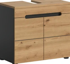 welltime Waschbeckenunterschrank »REHAT, Breite 63 cm, 2 Türen, Einlegeboden, mit Siphonausschnitt« Soft-Close-Funktion, eingefasste Griffaussparung in der Front