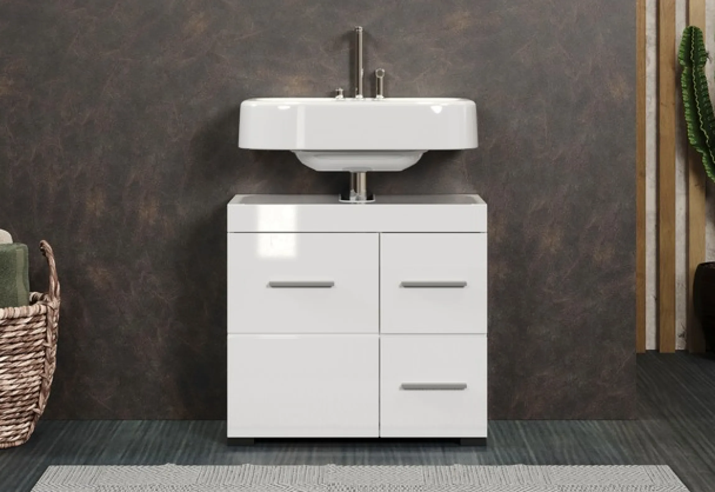 welltime Waschbeckenunterschrank »Avena« 1 Stk. tlg. Badezimmerschrank mit Tür & Schubkästen – (B/T/H) 60/34/56 cm