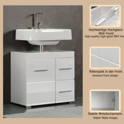 welltime Waschbeckenunterschrank »Avena« 1 Stk. tlg. Badezimmerschrank mit Tür & Schubkästen – (B/T/H) 60/34/56 cm