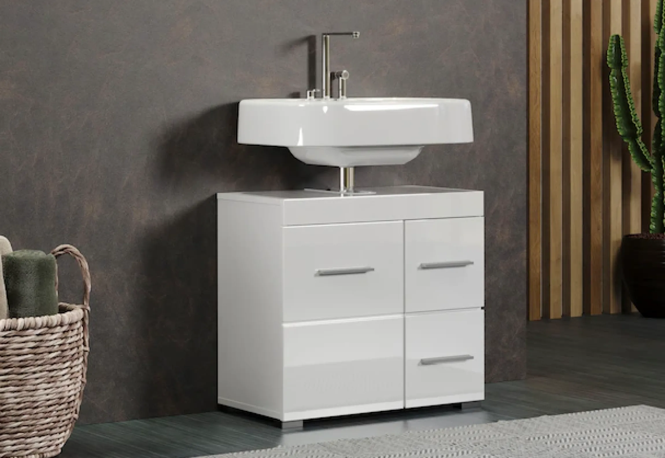 welltime Waschbeckenunterschrank »Avena« 1 Stk. tlg. Badezimmerschrank mit Tür & Schubkästen – (B/T/H) 60/34/56 cm