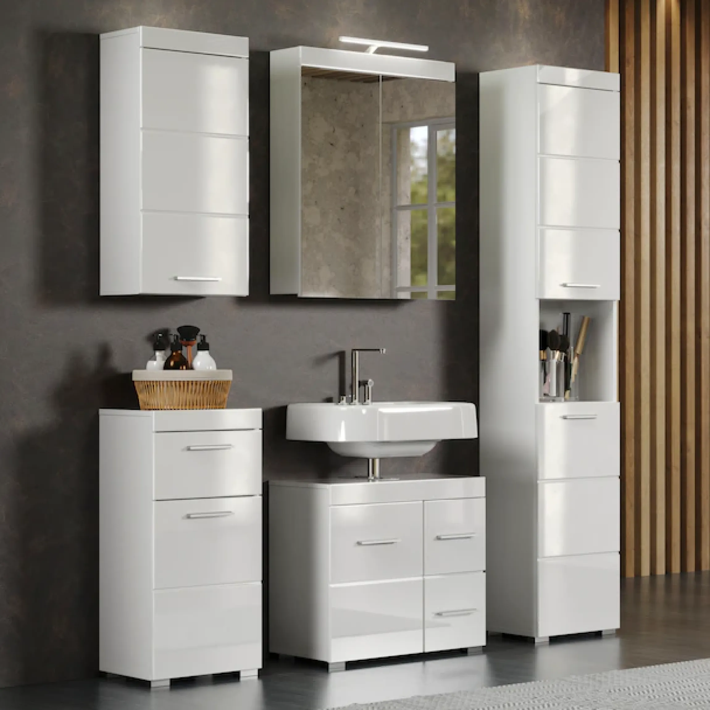 welltime Waschbeckenunterschrank »Avena« 1 Stk. tlg. Badezimmerschrank mit Tür & Schubkästen – (B/T/H) 60/34/56 cm
