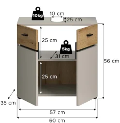 welltime Waschbeckenunterschrank »VANN, Breite 60cm, 2 Türen, 2 Fächer, mit Siphonausschnitt« individuell mit weiteren Artikel der Serie VANN kombinierbar,Waschtisch, Waschbeckenschrank, Kommode, Schrank, Badezimmer, Bad