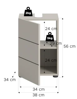 welltime Waschbeckenunterschrank »BIEL, Breite: 38 cm, 1 Tür, 2 Fächer, Siphonausschnitt« 1 Stk. tlg. Waschbeckenunterschrank, Unterschrank, WBU, Badezimmer, Bad