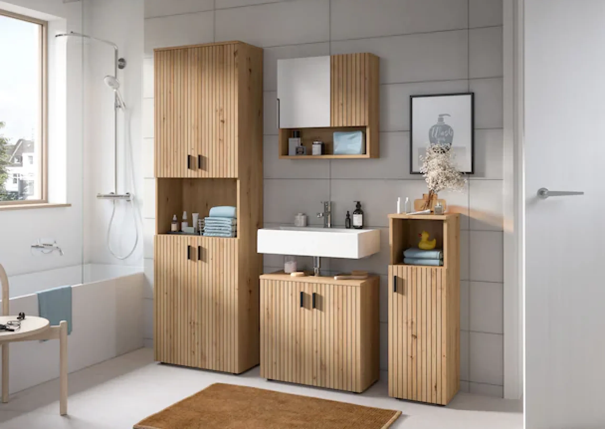 welltime Waschbeckenunterschrank »MANI, Paneeloptik, 2 Türen, 2 Fächer« 1 Stk. tlg. WBU, Waschbeckenunterschrank, Bad, Badezimmer, Unterschrank