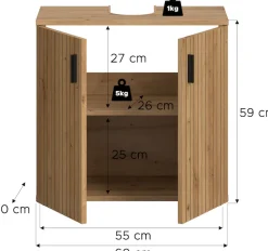 welltime Waschbeckenunterschrank »MANI, Paneeloptik, 2 Türen, 2 Fächer« 1 Stk. tlg. WBU, Waschbeckenunterschrank, Bad, Badezimmer, Unterschrank