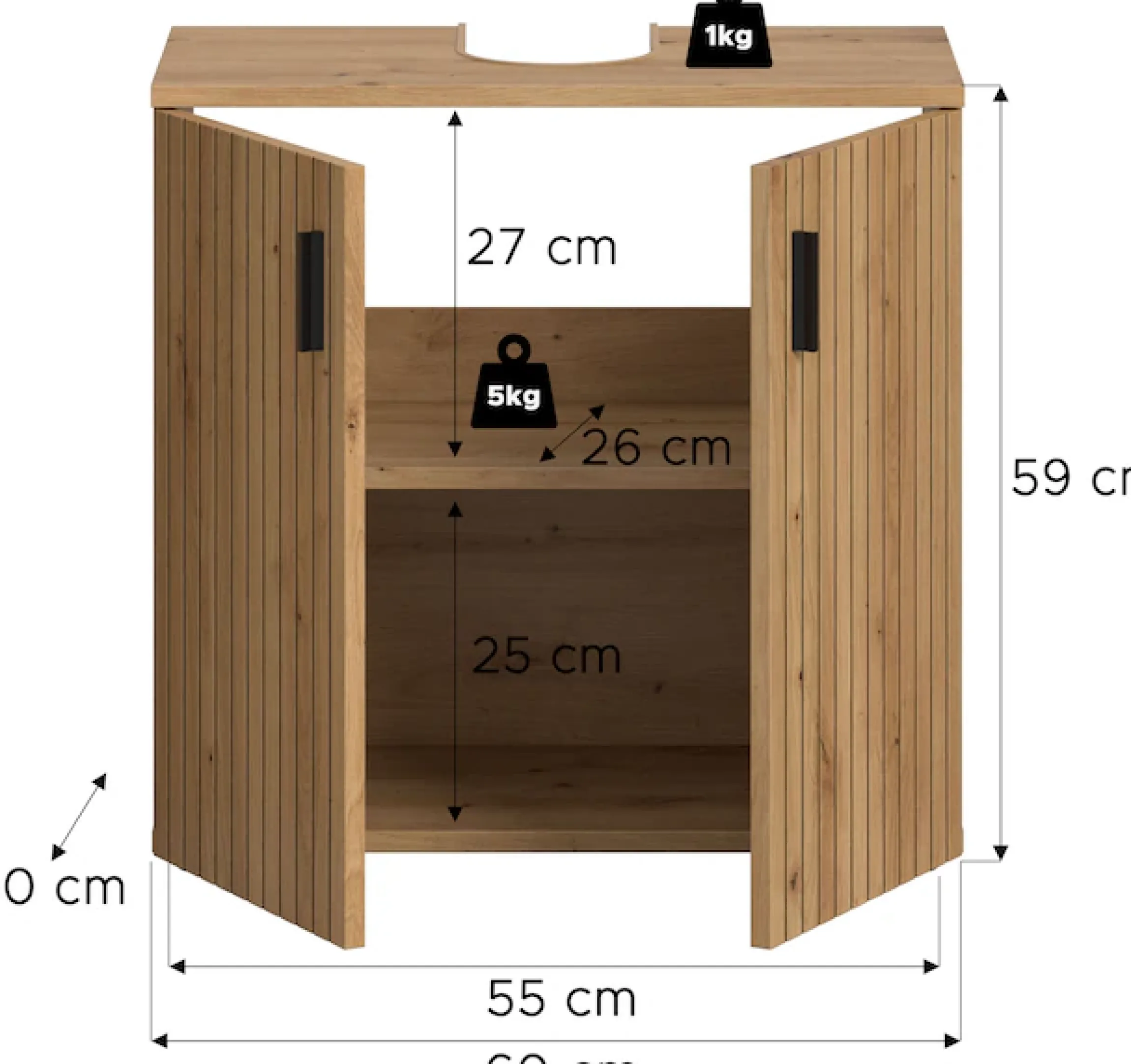 welltime Waschbeckenunterschrank »MANI, Paneeloptik, 2 Türen, 2 Fächer« 1 Stk. tlg. WBU, Waschbeckenunterschrank, Bad, Badezimmer, Unterschrank