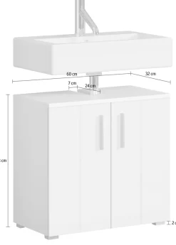 welltime Waschbeckenunterschrank »Prag« 1 Stk. tlg. Waschbeckenunterschrank mit 2 Türen - (B/T/H) 60/34/58 cm