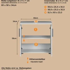 welltime Waschbeckenunterschrank »Prag« 1 Stk. tlg. Waschbeckenunterschrank mit 2 Türen - (B/T/H) 60/34/58 cm