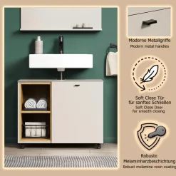 welltime Waschbeckenunterschrank »San Pedro« 1 Stk. tlg. Waschbeckenunterschrank a. Rollen, Soft-Close 80/42/64 cm