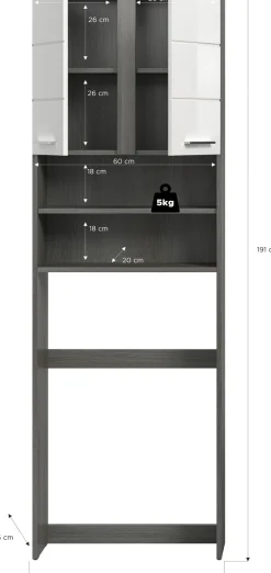 welltime Waschmaschinenumbauschrank »LUCCA, Höhe 191cm, 2 Türen, 2 offene Facher« Überbauschrank, Umbauschrank, Waschmaschinenschrank, Badschrank