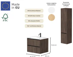 welltime Waschtisch »City, Badmöbel, Badkommode, Badschrank, in verschiedenen Breiten« B/T/H: 81,5/46/51,5 cm,mit Soft-Close-Funktion, inklusive Waschbecken, FSC® zertifiziert