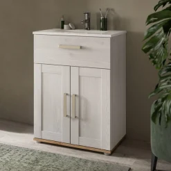 welltime Waschtisch »COSENZA, inkl. Keramik-Waschbecken, 2 Türen, 1 Schubkasten« in Landhausoptik, mit weiteren Artikel der Serie kombinierbar, 2 Stk. tlg. Waschbecken, Waschbeckenschrank, Badezimmer, Bad, Waschtisch, Kommode