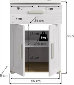 welltime Waschtisch »COSENZA, inkl. Keramik-Waschbecken, 2 Türen, 1 Schubkasten« in Landhausoptik, mit weiteren Artikel der Serie kombinierbar, 2 Stk. tlg. Waschbecken, Waschbeckenschrank, Badezimmer, Bad, Waschtisch, Kommode