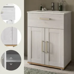 welltime Waschtisch »COSENZA, inkl. Keramik-Waschbecken, 2 Türen, 1 Schubkasten« in Landhausoptik, mit weiteren Artikel der Serie kombinierbar, 2 Stk. tlg. Waschbecken, Waschbeckenschrank, Badezimmer, Bad, Waschtisch, Kommode