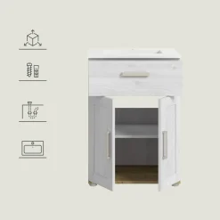 welltime Waschtisch »COSENZA, inkl. Keramik-Waschbecken, 2 Türen, 1 Schubkasten« in Landhausoptik, mit weiteren Artikel der Serie kombinierbar, 2 Stk. tlg. Waschbecken, Waschbeckenschrank, Badezimmer, Bad, Waschtisch, Kommode