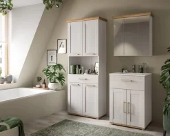 welltime Waschtisch »COSENZA, inkl. Keramik-Waschbecken, 2 Türen, 1 Schubkasten« in Landhausoptik, mit weiteren Artikel der Serie kombinierbar, 2 Stk. tlg. Waschbecken, Waschbeckenschrank, Badezimmer, Bad, Waschtisch, Kommode