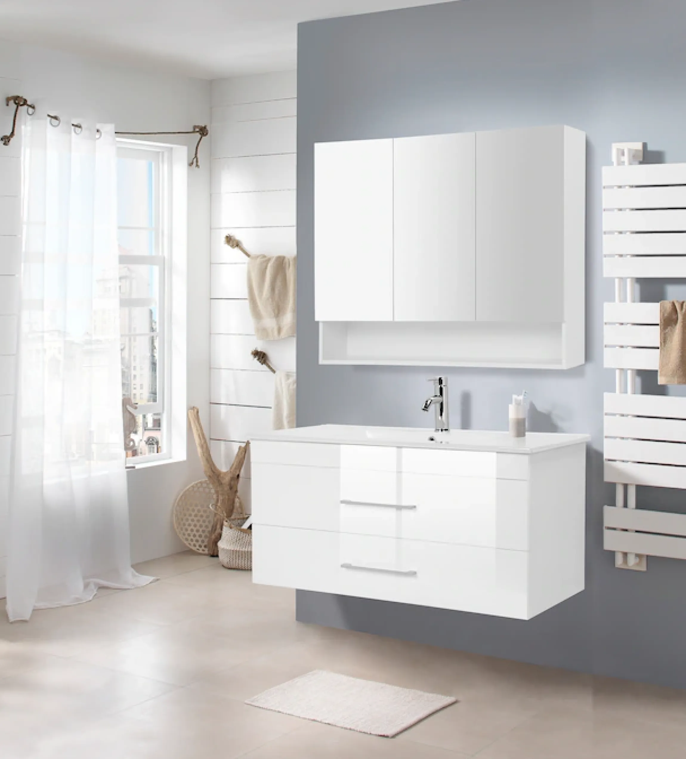 welltime Waschtisch »Florenz« Komplett-Set,Waschplatz mit 2 Auszügen und Softclose Breite 100cm