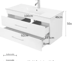 welltime Waschtisch »Florenz« Komplett-Set,Waschplatz mit 2 Auszügen und Softclose Breite 100cm