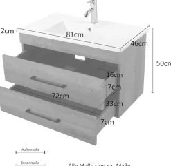 welltime Waschtisch »Florenz Badmöbel Badschrank mit Waschbecken« Waschplatz mit 2 Auszügen und Softclose Breite 80cm