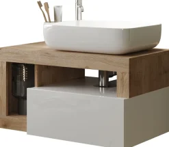 welltime Waschtisch »Hamburg« 1 Schubkasten, Breite 79 cm, Soft-Close, inkl. Keramik-Aufsatzbecken
