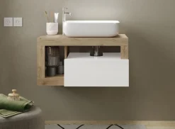 welltime Waschtisch »Hamburg« 1 Schubkasten, Breite 79 cm, Soft-Close, inkl. Keramik-Aufsatzbecken
