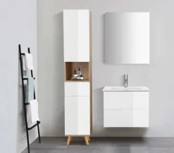 welltime Waschtisch »Lund Badmöbel Schrank Unterschrank mit Becken« Set,Waschplatz mit 2 Auszügen und Waschbecken Breite 60cm