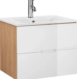 welltime Waschtisch »Lund Badmöbel Schrank Unterschrank mit Becken« Set,Waschplatz mit 2 Auszügen und Waschbecken Breite 60cm