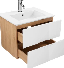 welltime Waschtisch »Lund Badmöbel Schrank Unterschrank mit Becken« Set,Waschplatz mit 2 Auszügen und Waschbecken Breite 60cm