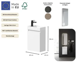 welltime Waschtisch »Mini, Badmöbel, Waschtischunterschrank inkl. Waschbecken« Breite 40cm, mit Soft-Close-Funktion, FSC®-zertifiziert