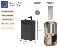 welltime Waschtisch »Mini, Badmöbel, Waschtischunterschrank inkl. Waschbecken« Breite 40cm, mit Soft-Close-Funktion, FSC®-zertifiziert