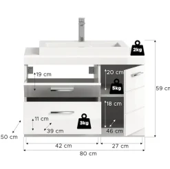 welltime Waschtisch »SIENA, hängend, inkl. Aufsatzwaschbecken, Breite 80 cm, MDF-Front« WBU, Badmöbel, Badschrank, Kommode, Unterschrank, Bad, Hängeschrank