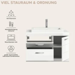 welltime Waschtisch »SIENA, hängend, inkl. Aufsatzwaschbecken, Breite 80 cm, MDF-Front« WBU, Badmöbel, Badschrank, Kommode, Unterschrank, Bad, Hängeschrank