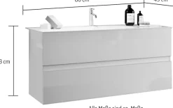welltime Waschtisch »Start, Breite 80 cm, 2 bzw. 3 Schubkästen« Badmöbel, Soft-Close, Keramik-Einsatzbecken, Weiß Hochglanz Lack