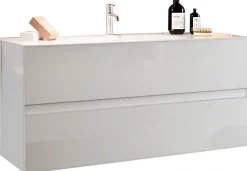 welltime Waschtisch »Start, Breite 100 cm, 2 bzw. 3 Schubkästen« Badmöbel, Soft-Close, Keramik-Einsatzbecken, Weiß Hochglanz Lack
