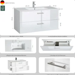 welltime Waschtisch »Trento in verschiedenen Ausführungen Unterschrank inkl. Waschbecken« Badmöbel in Breite 100 cm, Waschplatz mit 2 Schubladen , Badschrank